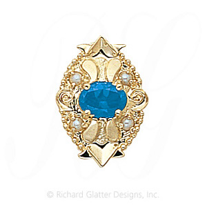 GS312 BT/PL - 14 Karat Gold Slide with Blue Topaz center and Pearl accents 